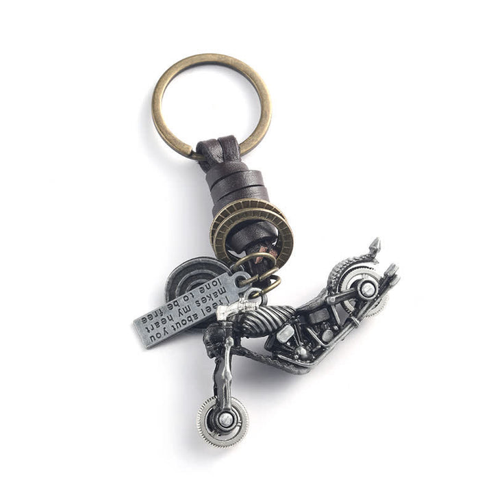 Skull Motorcycle Skeleton Pendant Leather Keychain - image 4
