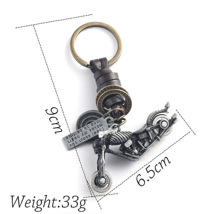 Skull Motorcycle Skeleton Pendant Leather Keychain