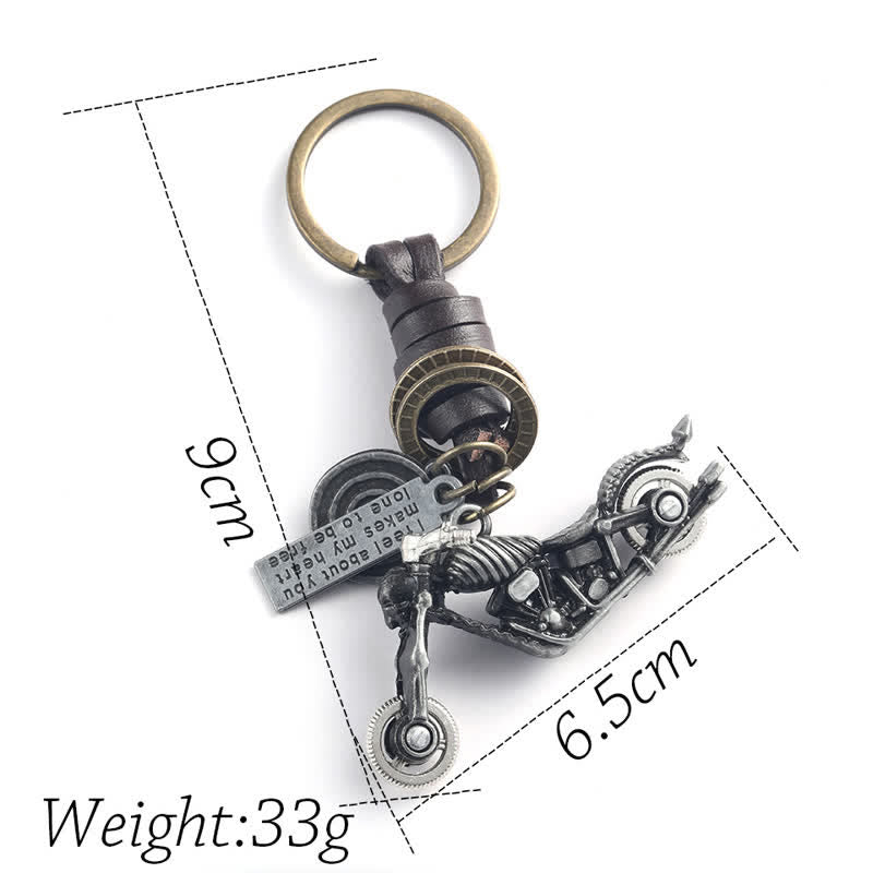 Skull Motorcycle Skeleton Pendant Leather Keychain - image 5