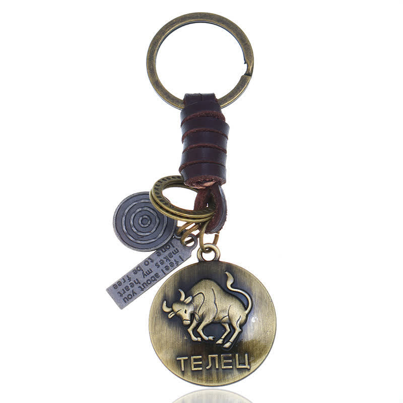 Vintage Woven 12 Constellation Pendant Leather Keychain - Taurus - image 6