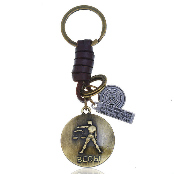 Vintage Woven 12 Constellation Pendant Leather Keychain - Libra - image 11