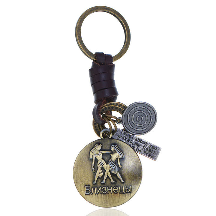 Vintage Woven 12 Constellation Pendant Leather Keychain - Gemini - image 7