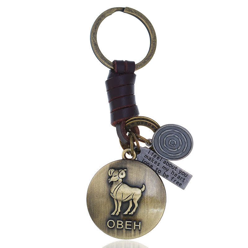 Vintage Woven 12 Constellation Pendant Leather Keychain - Aries - image 2