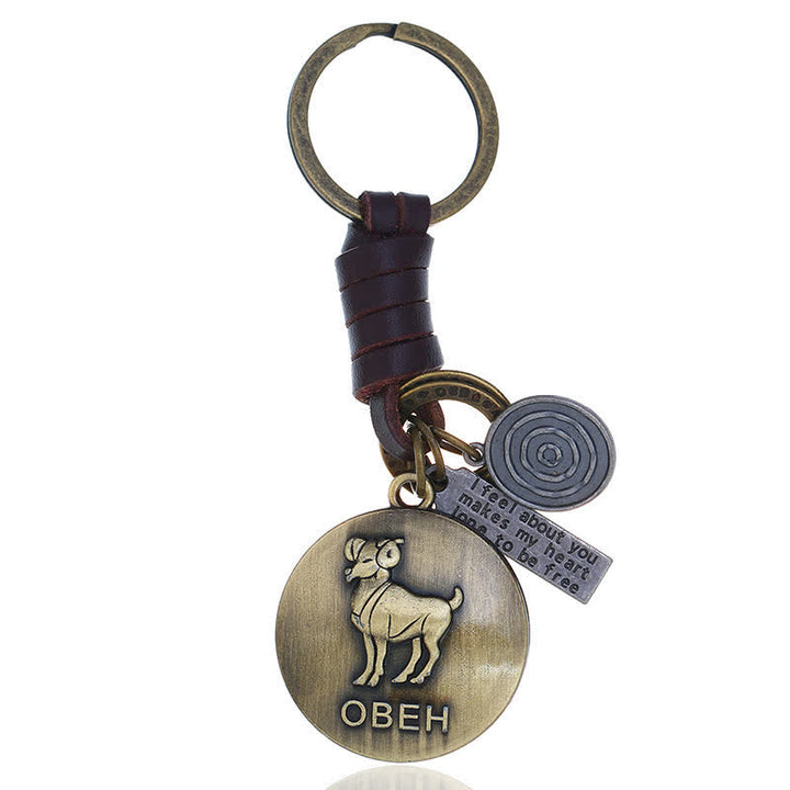 Vintage Woven 12 Constellation Pendant Leather Keychain - Aries - image 2