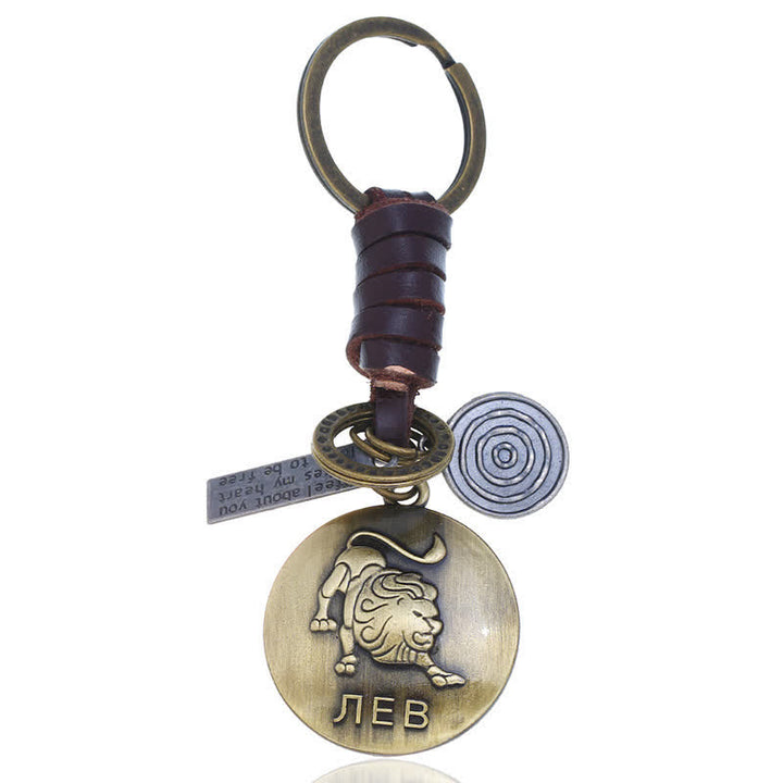 Vintage Woven 12 Constellation Pendant Leather Keychain - Leo - image 9