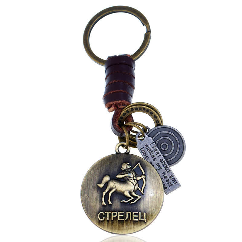 Vintage Woven 12 Constellation Pendant Leather Keychain - Sagittarius - image 13