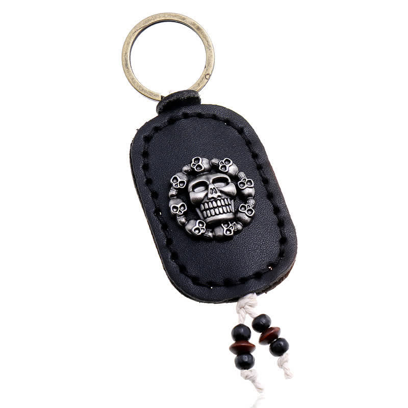 Oval Skull Gothic Style Pendant Leather Keychain - image 6
