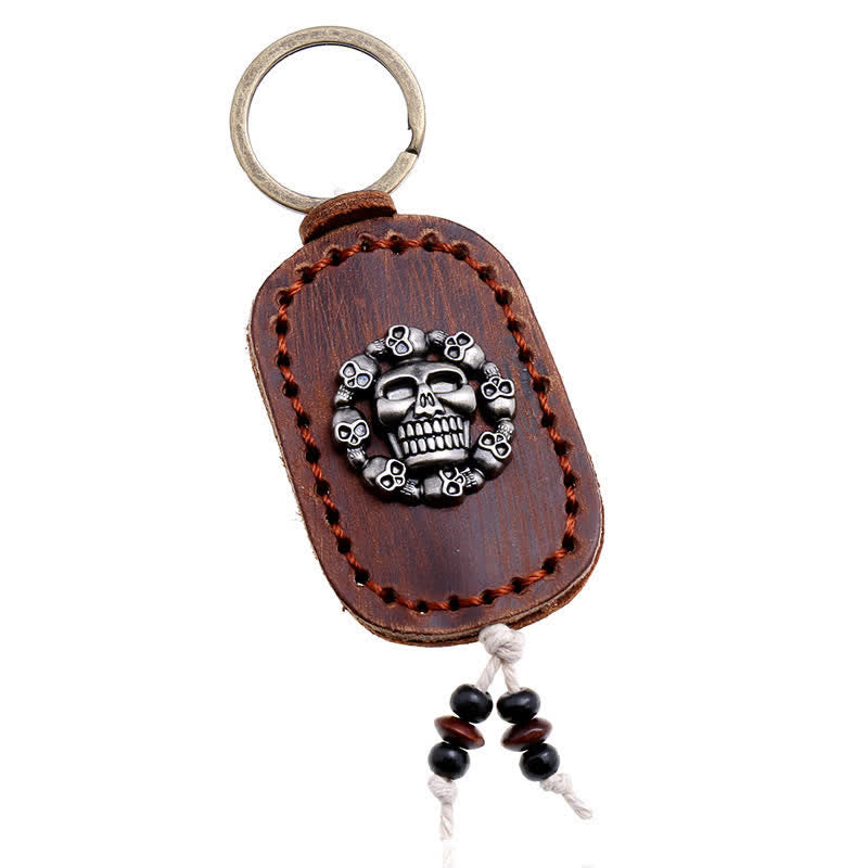Oval Skull Gothic Style Pendant Leather Keychain - image 3