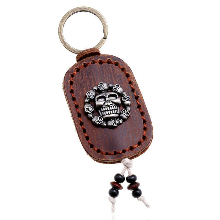 Oval Skull Gothic Style Pendant Leather Keychain - image 3