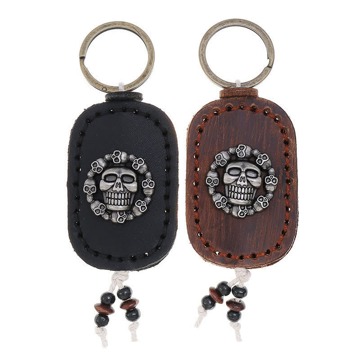 Oval Skull Gothic Style Pendant Leather Keychain - image 4