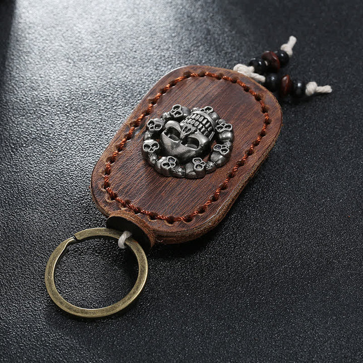 Oval Skull Gothic Style Pendant Leather Keychain - image 2