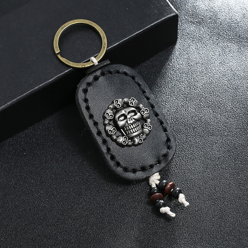 Oval Skull Gothic Style Pendant Leather Keychain