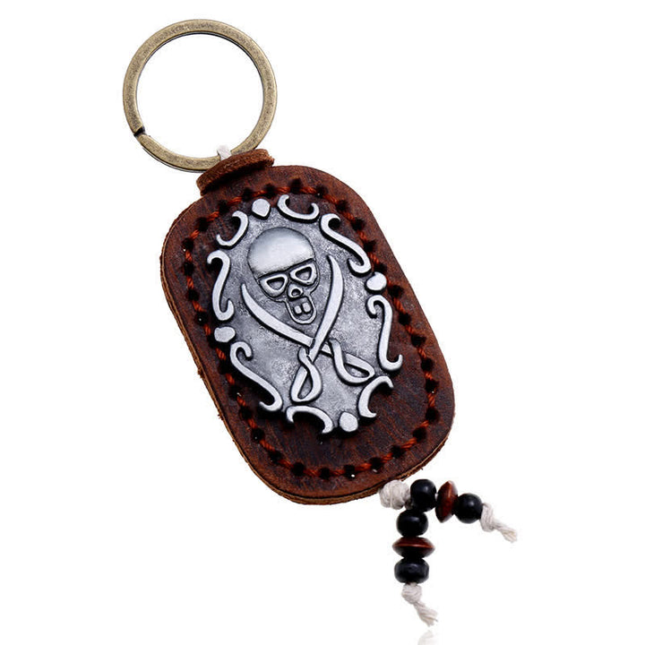 Double Swords Skull Pendant Leather Keychain - image 6