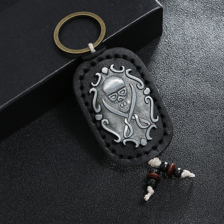 Double Swords Skull Pendant Leather Keychain - Black - image 0