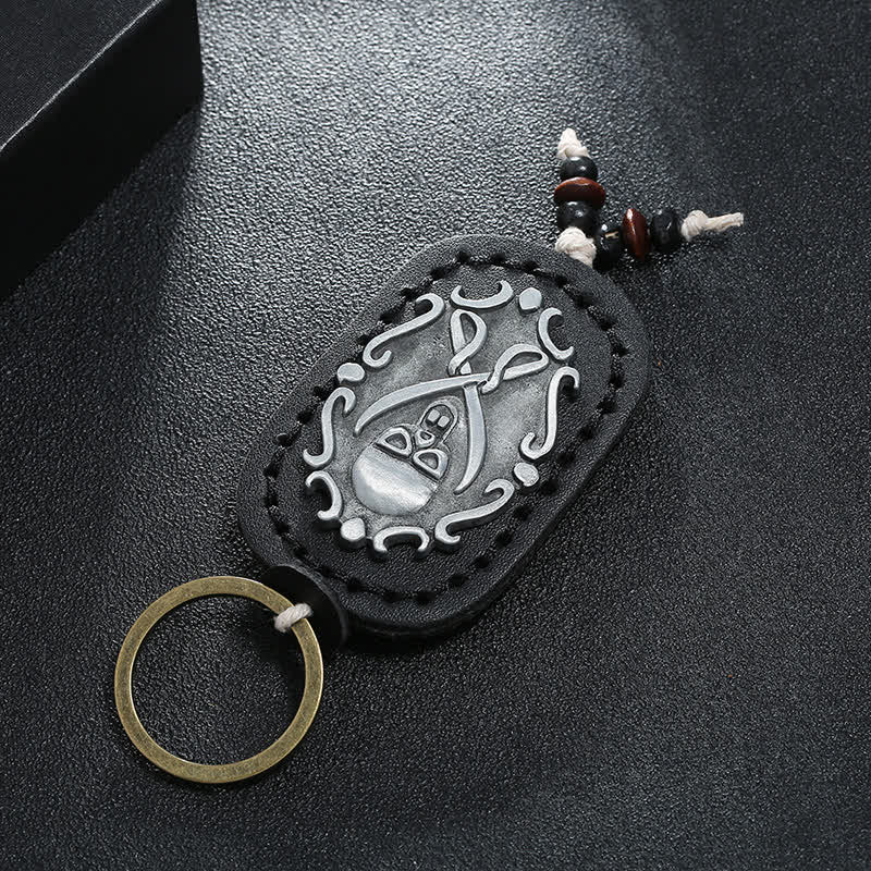 Double Swords Skull Pendant Leather Keychain - image 2