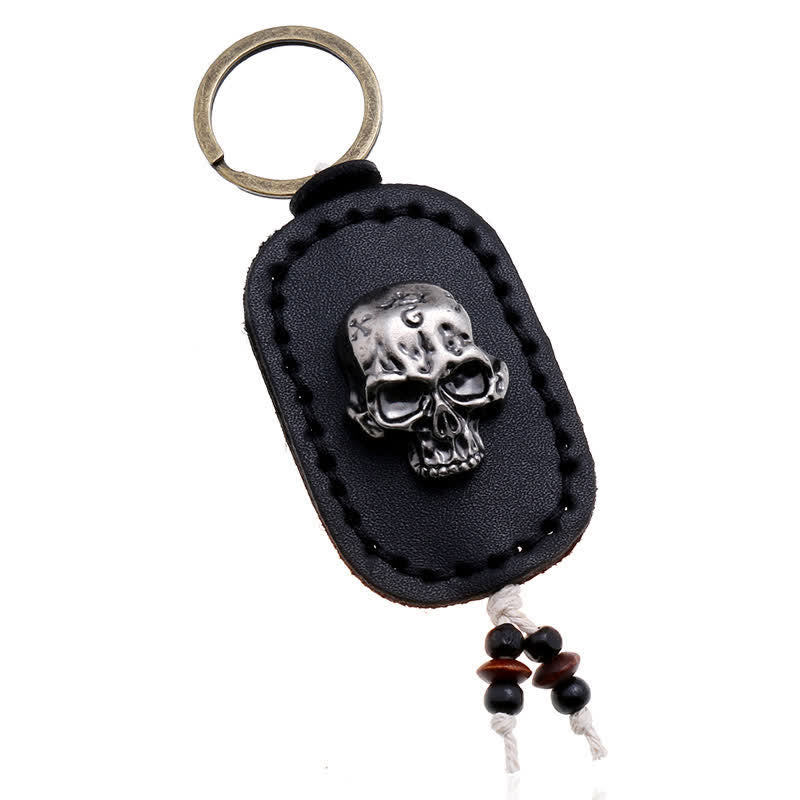 3D Punk Skull Decor Pendant Leather Keychain - image 6