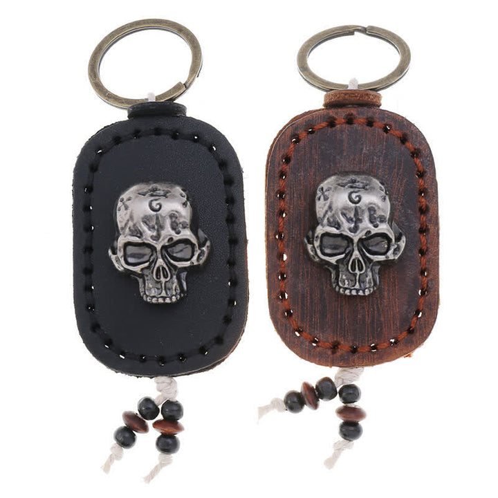 3D Punk Skull Decor Pendant Leather Keychain - image 3