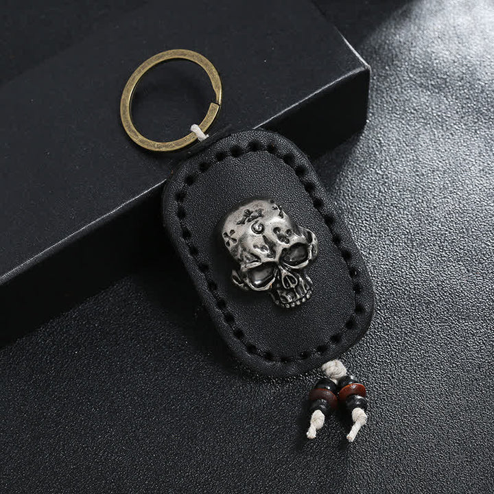 3D Punk Skull Decor Pendant Leather Keychain