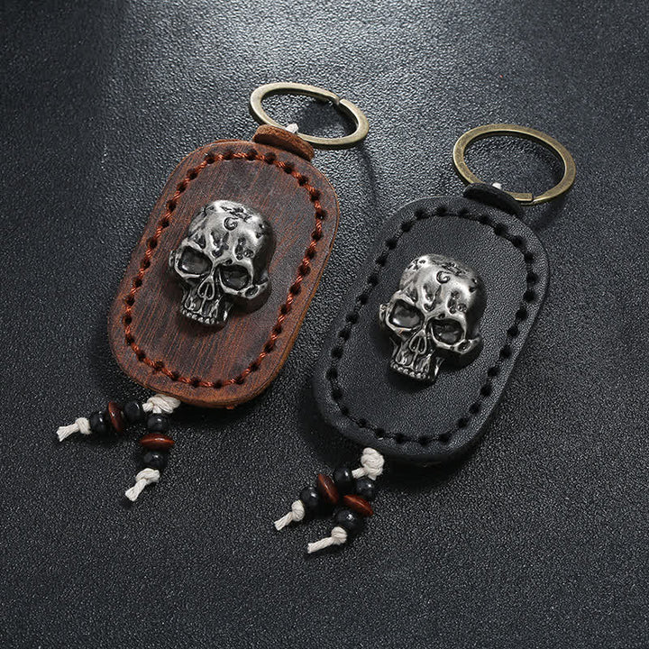 3D Punk Skull Decor Pendant Leather Keychain - image 1
