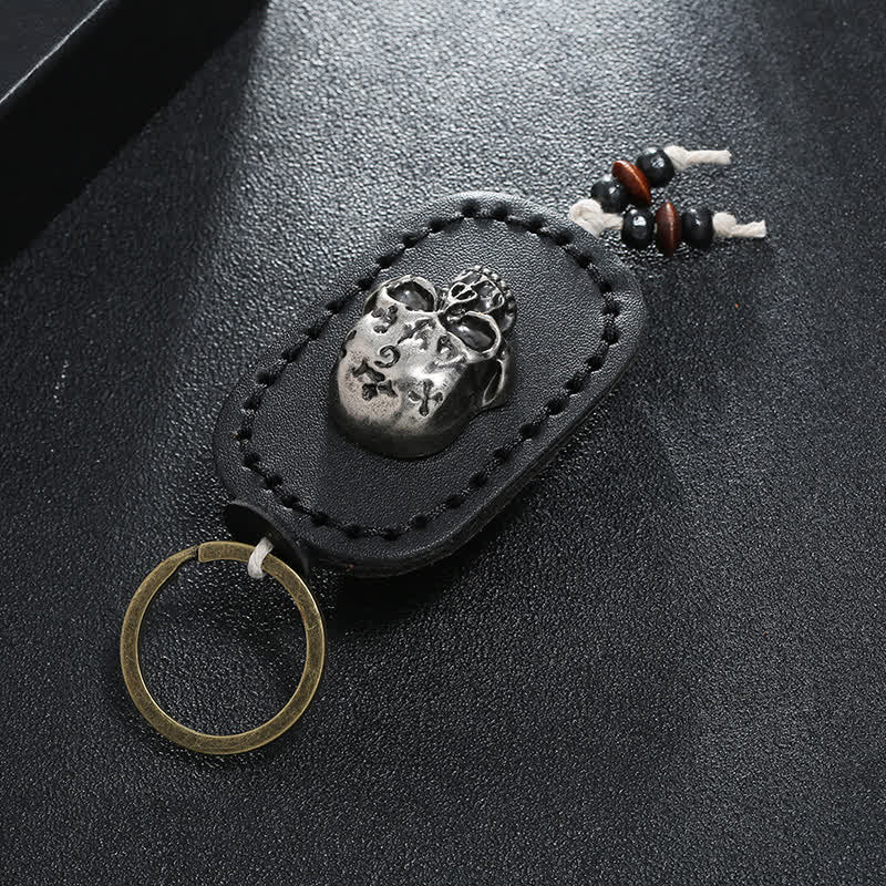 3D Punk Skull Decor Pendant Leather Keychain - image 5