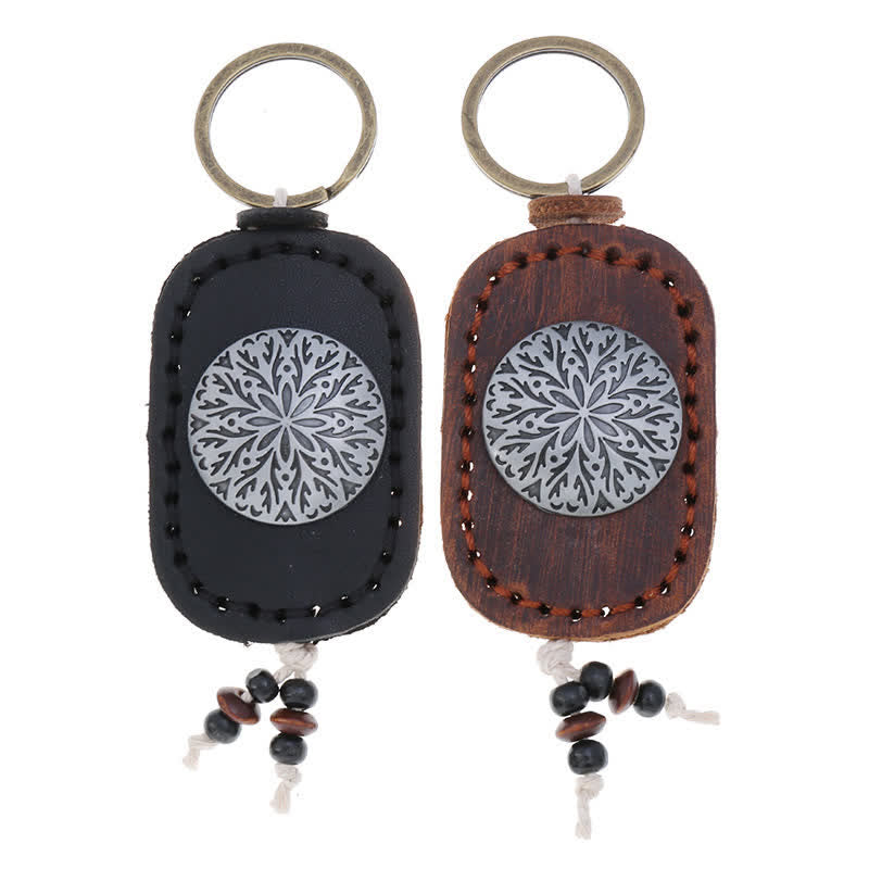 Round Flower Pendant Double Layer Leather Keychain - image 3