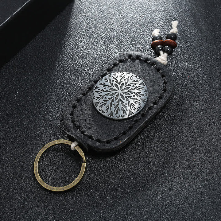 Round Flower Pendant Double Layer Leather Keychain - image 6