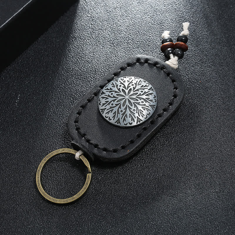 Round Flower Pendant Double Layer Leather Keychain