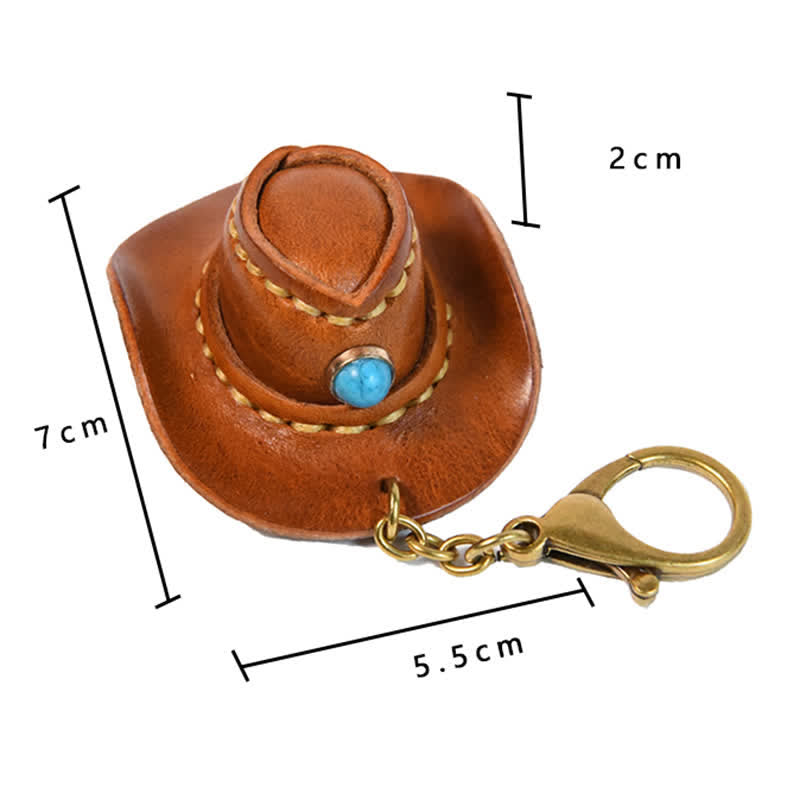 MIni Cowboy Leather Hat Handmade Keychain