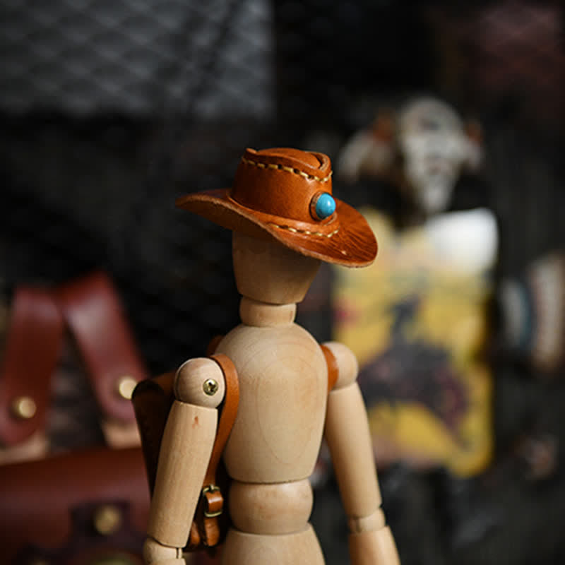 MIni Cowboy Leather Hat Handmade Keychain