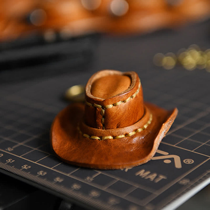 MIni Cowboy Leather Hat Handmade Keychain