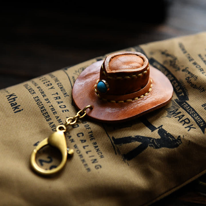 MIni Cowboy Leather Hat Handmade Keychain