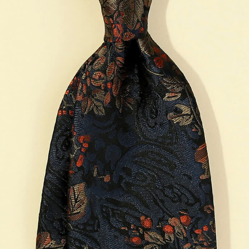 Men's MidnightBlue & Red Floral Embroidery Necktie