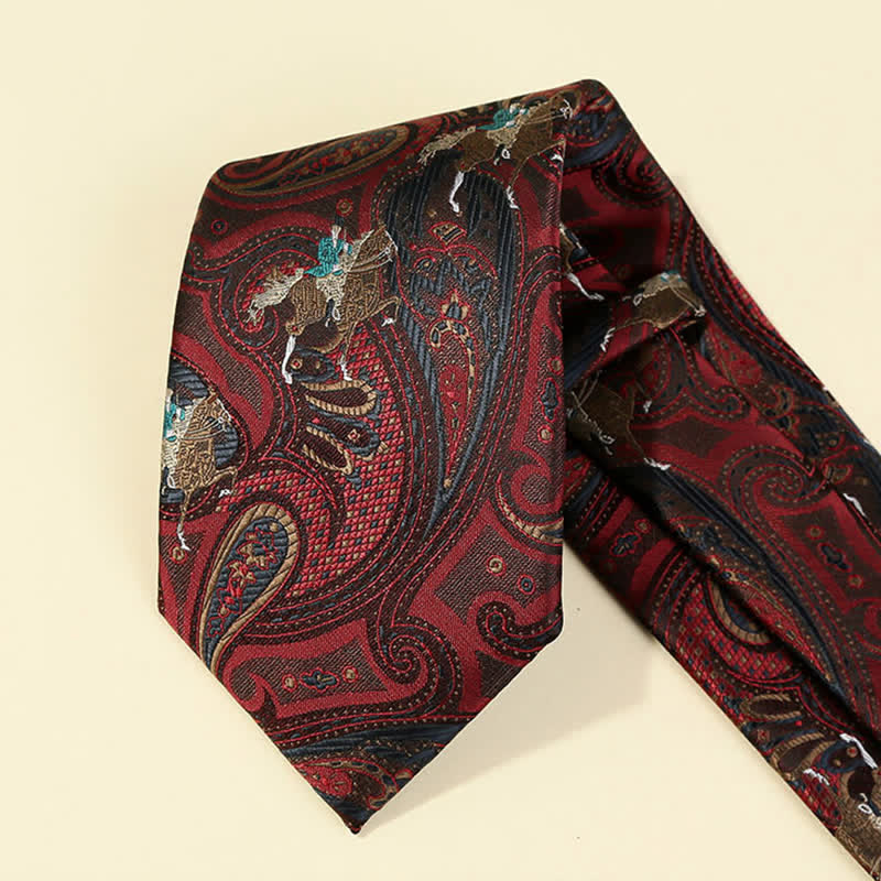 Men's Burgundy Horse Paisley Embroidery Necktie