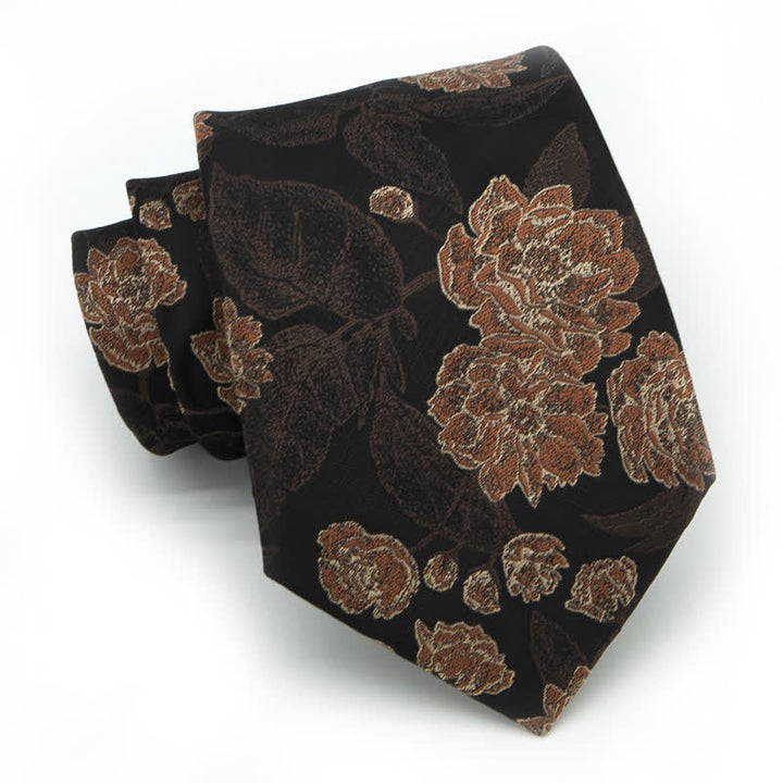 Men's Navy Brown Elegant Floral Leaves Necktie