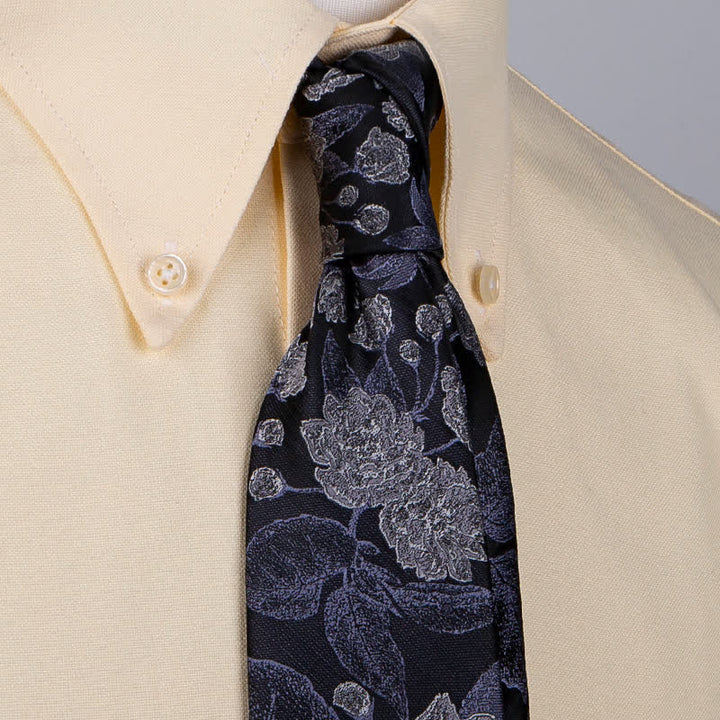 Men's Navy Brown Elegant Floral Leaves Necktie