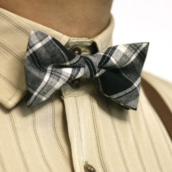 Men's Black & White British Style Plaid Cotton Bow Tie