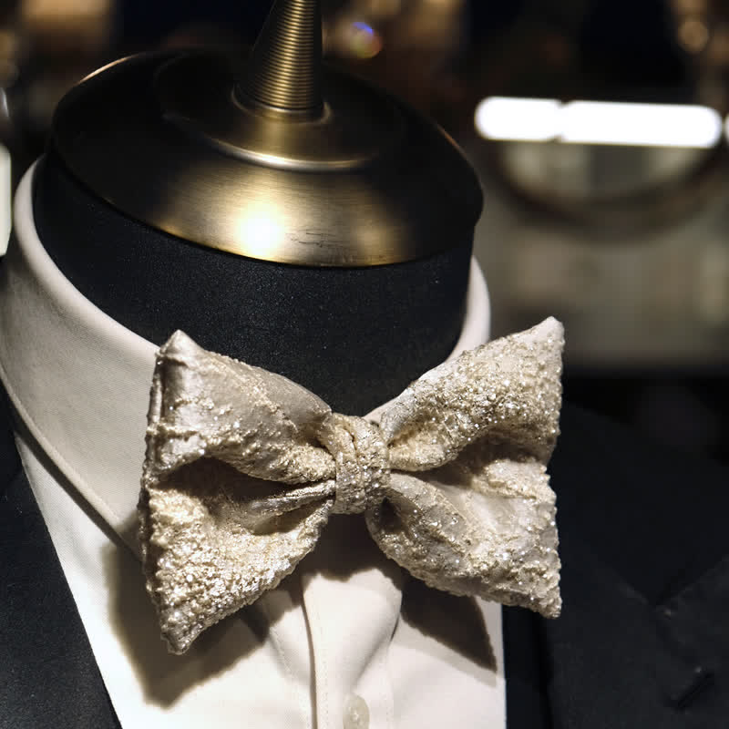 Men's Bright Sequins Light Champagne Bow Tie