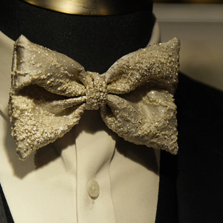 Men's Bright Sequins Light Champagne Bow Tie