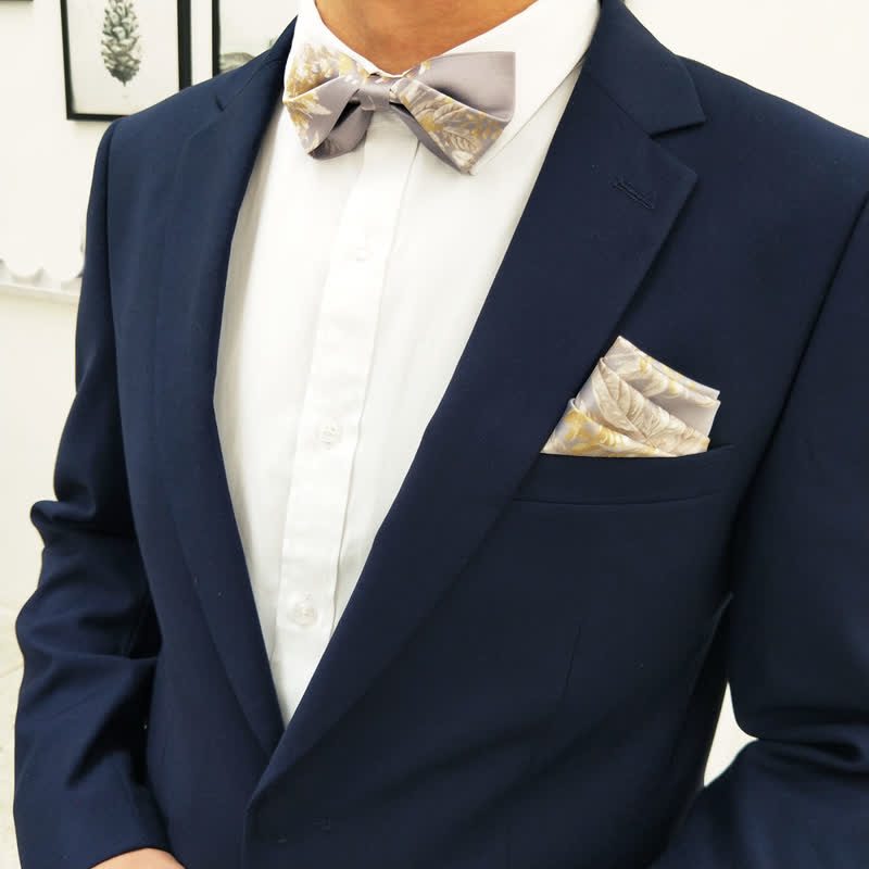 Men's Elegant Gray Yellow & White Floral Bow Tie