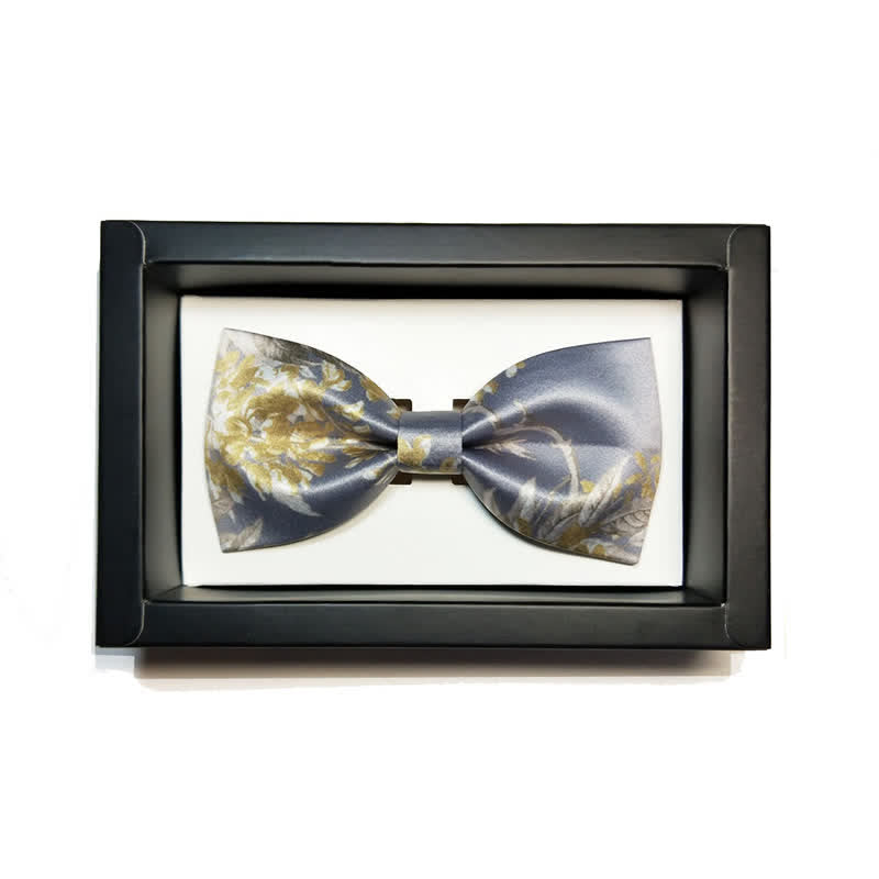 Men's Elegant Gray Yellow & White Floral Bow Tie