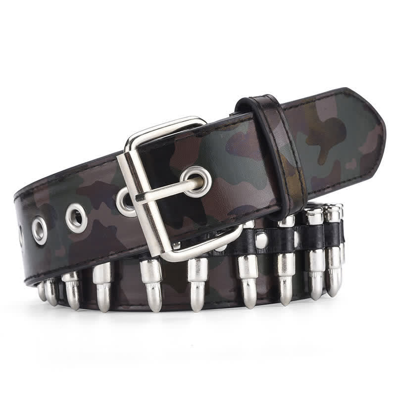 Camouflage Rock Wild Bullet Rivets Leather Belt