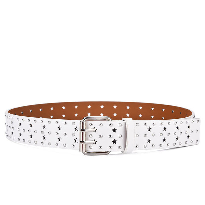 Star Double Prong Hollow Out Rivets Leather Belt