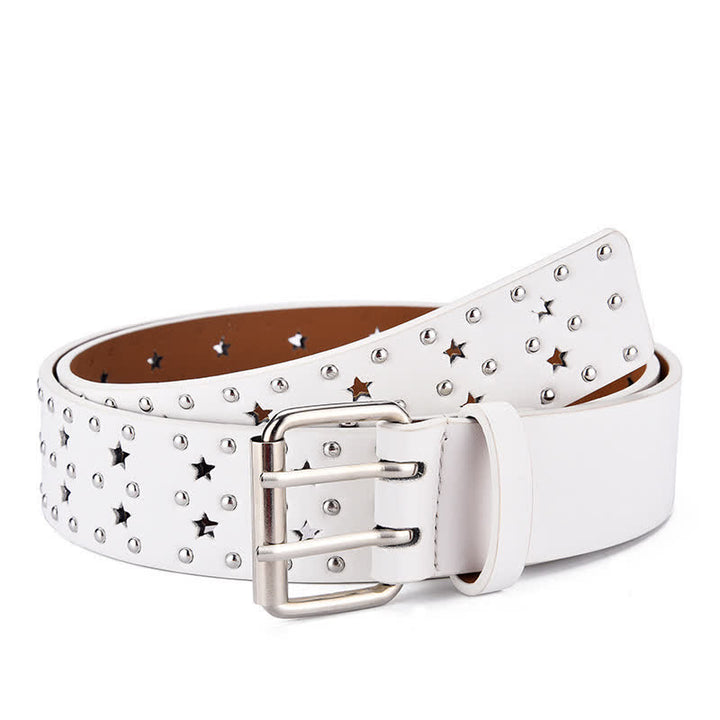 Star Double Prong Hollow Out Rivets Leather Belt