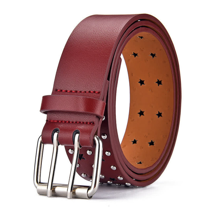 Star Double Prong Hollow Out Rivets Leather Belt