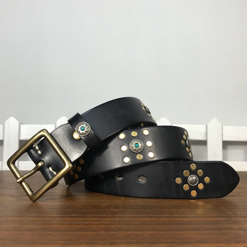 Gold Rivets Studs Vintage Indian Style Leather Belt