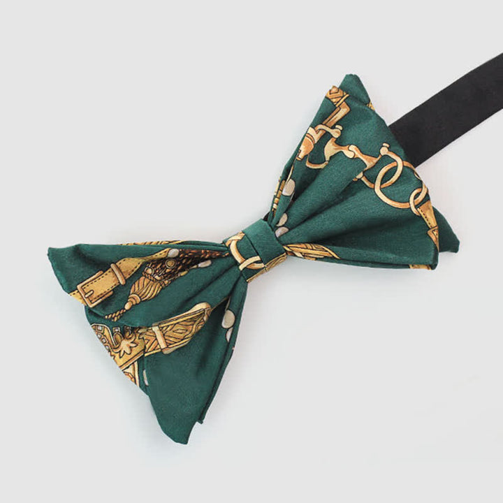 Men's Retro Green & Gold Royal Court Print Bow Tie