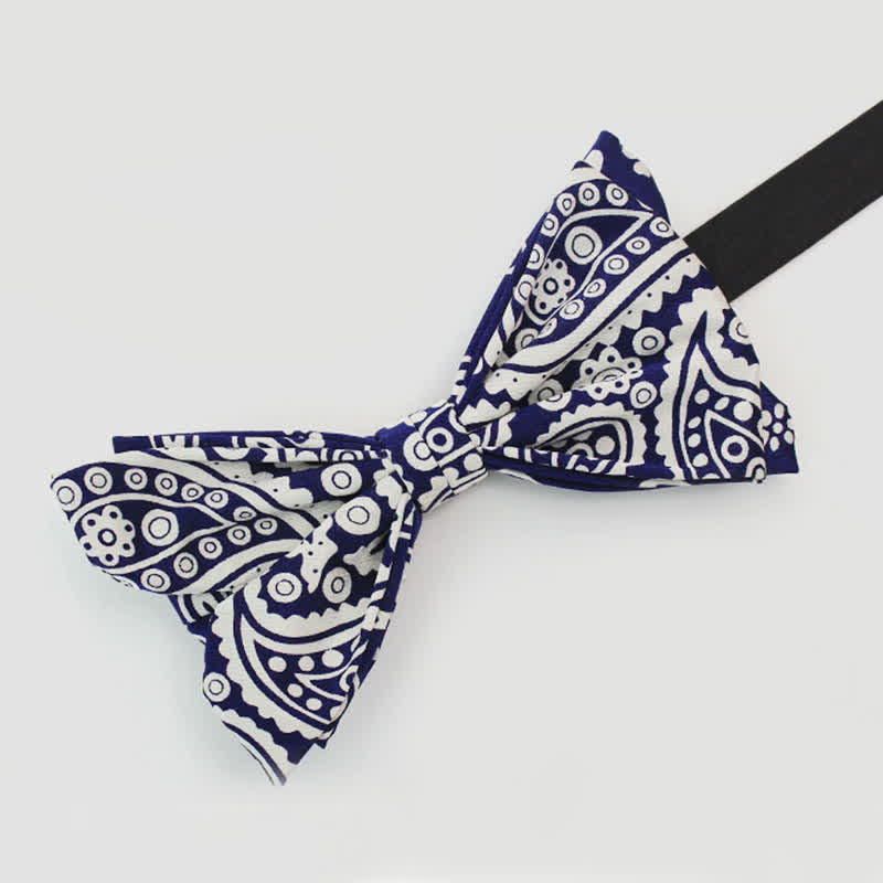 Men's Navy & White Cashew Polka Dot Printed Bow Tie