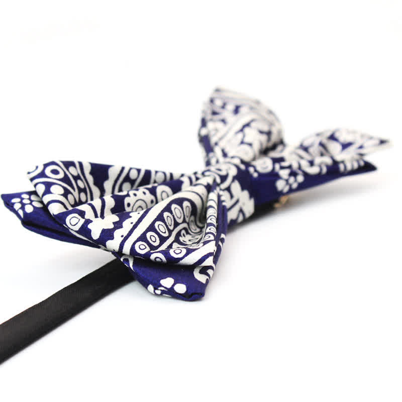 Men's Navy & White Cashew Polka Dot Printed Bow Tie