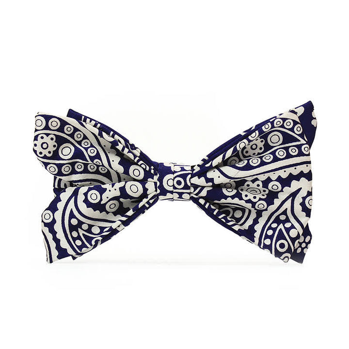 Men's Navy & White Cashew Polka Dot Printed Bow Tie