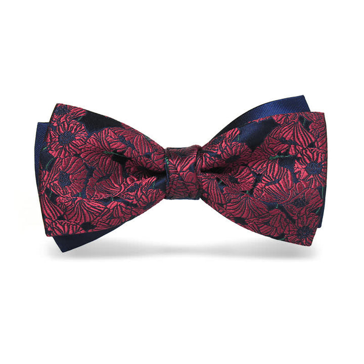 Men's Burgundy & Navy Full Flowers Pattern Bow Tie